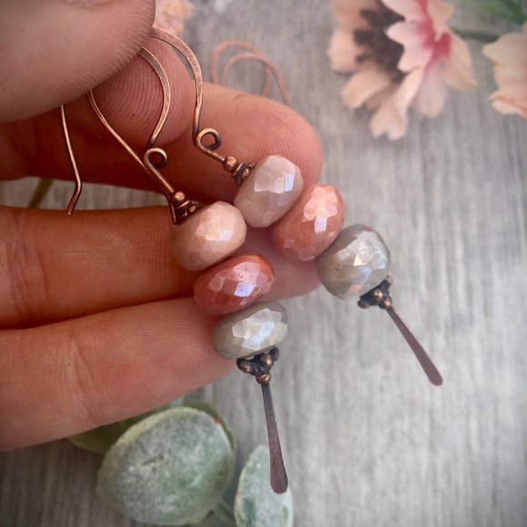 Moonstone copper wire wrap statement earrings - Picture 5 of 8